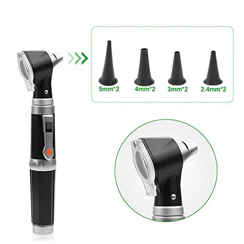 Otoscope Kit - Diagnostic Ear Examination Otoscope Tool Fiber Optic Digital Bright LED Ear Light with 3X Magnification Washable Speculum Tip for Children Adult,Doctors,Veterinary,Pets (Black)