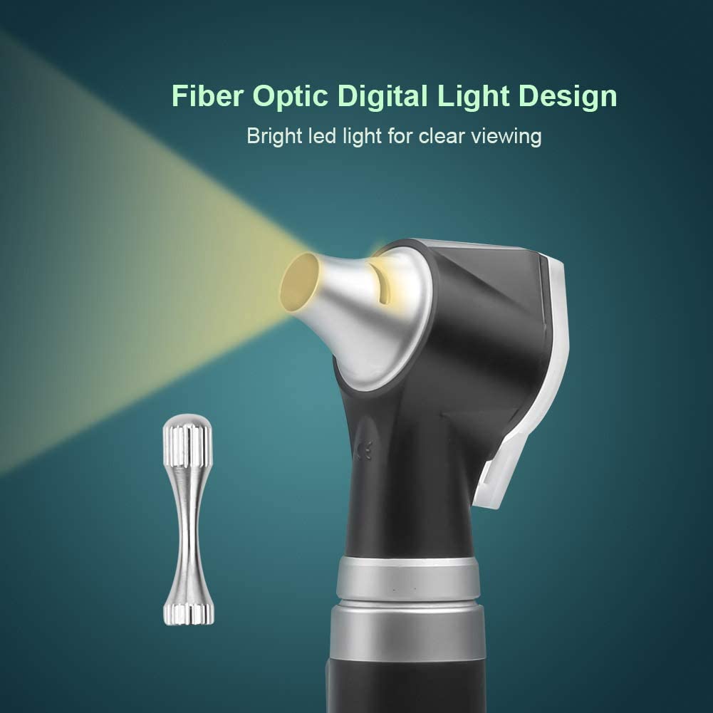Otoscope Kit - Diagnostic Ear Examination Otoscope Tool Fiber Optic Digital Bright LED Ear Light with 3X Magnification Washable Speculum Tip for Children Adult,Doctors,Veterinary,Pets (Black)