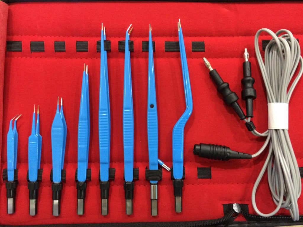 Bipolar Forceps Blue Reusable with silicon 3 meter cord- 9 Best Pcs set