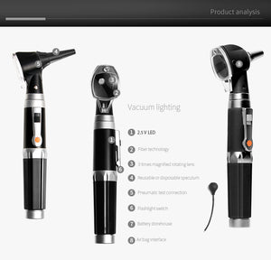CYNAMED USA Professional Fiber Optic LED Otoscope & Ophthalmoscope Set – 2 Bulbs Included